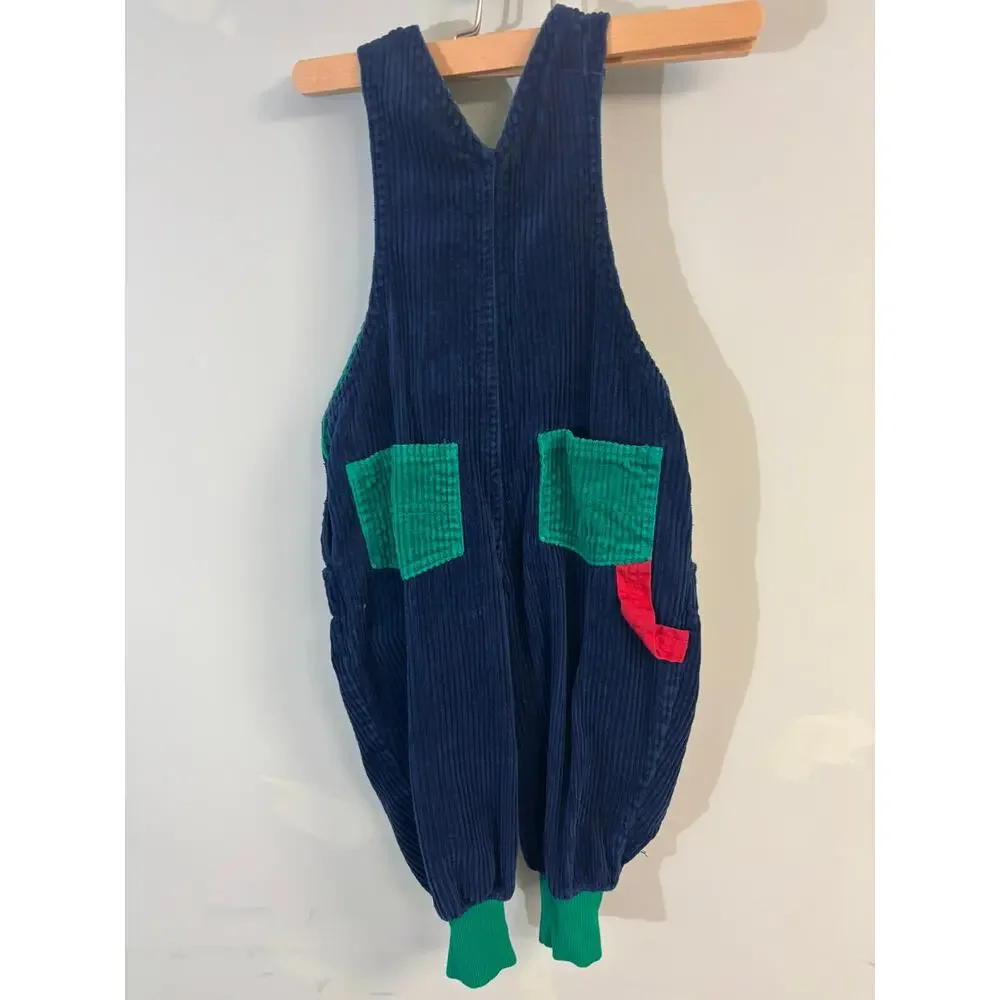 Vtg 90s Gymboree Rainbow Tag Colorblock Corduroy Overalls & Hat Set 18-24M Small